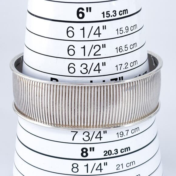 Vintage Sterling Silver 925 Ribbed Cuff Bracelet 7.25" - Picture 6 of 9